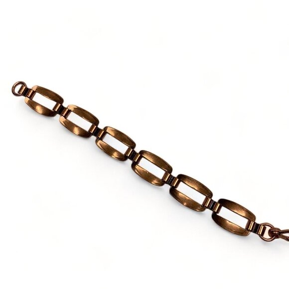 Vintage Solid Copper & Etched Enamel Chainlink Bracelet Southwest Design 8”L - Picture 6 of 9